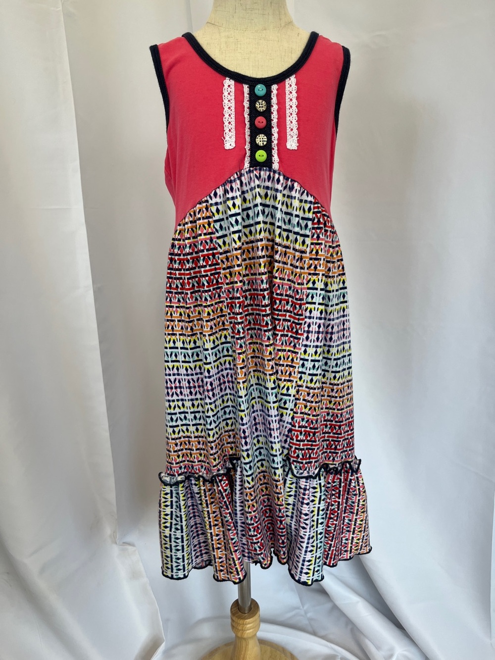 Girls Coral and Multicolor Sleeveless Summer Dress